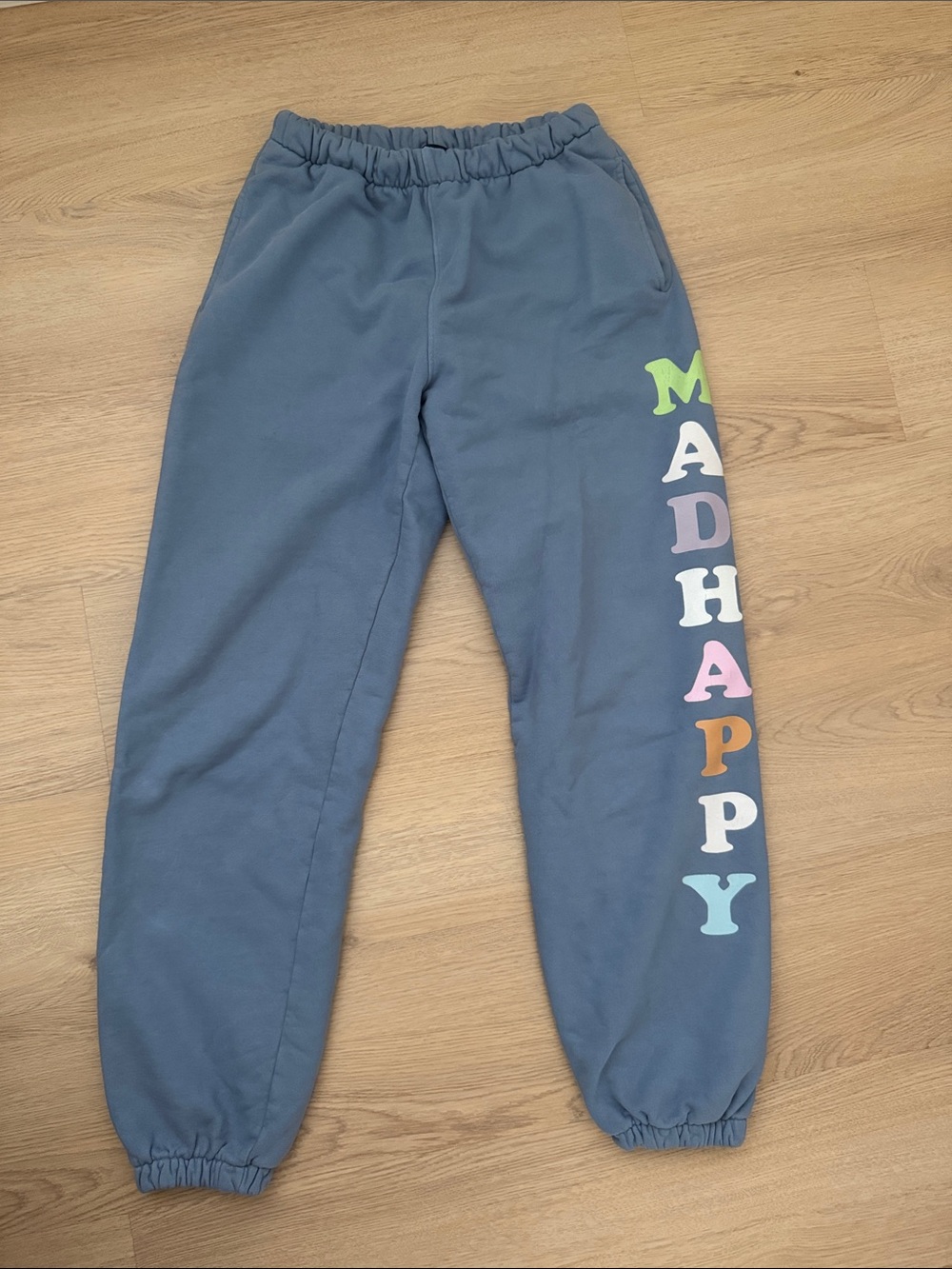 Blue 'MADHAPPY' universal pastel Jogger Sweatpants